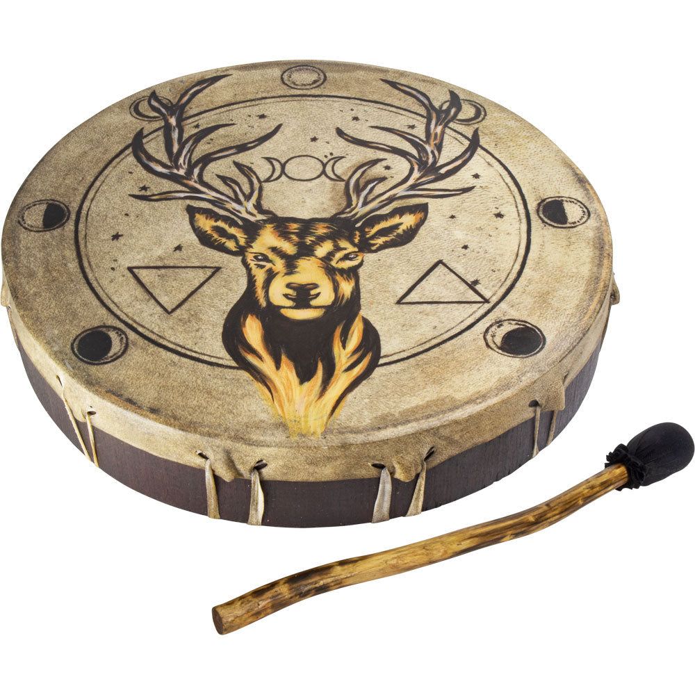 12&quot; Ceremonial Drum - Stag with Moon Phases, SKU KH-26348, UPC 700317247371