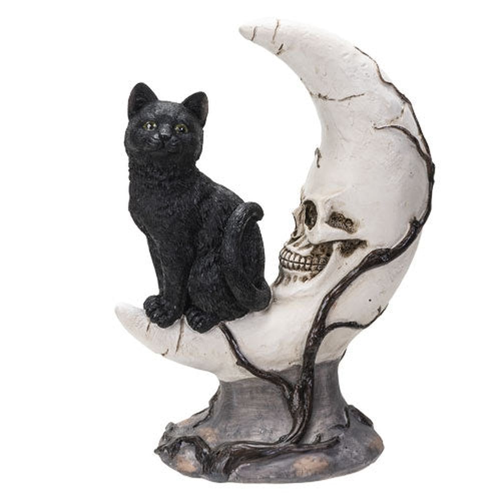 7.2&quot; Black Cat on Moon Skull Statue, SKU PG-14697, UPC 700317059370