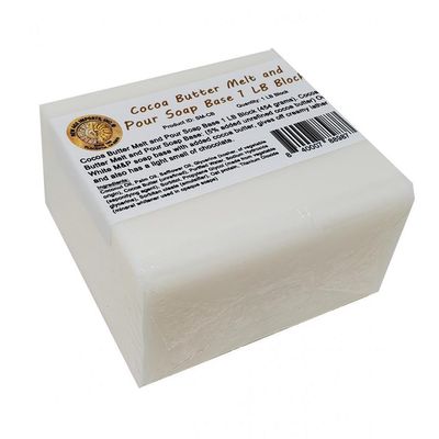 Cocoa Butter Melt and Pour Block Soap Base, SKU B03-07-SM-CB, UPC 700317354802