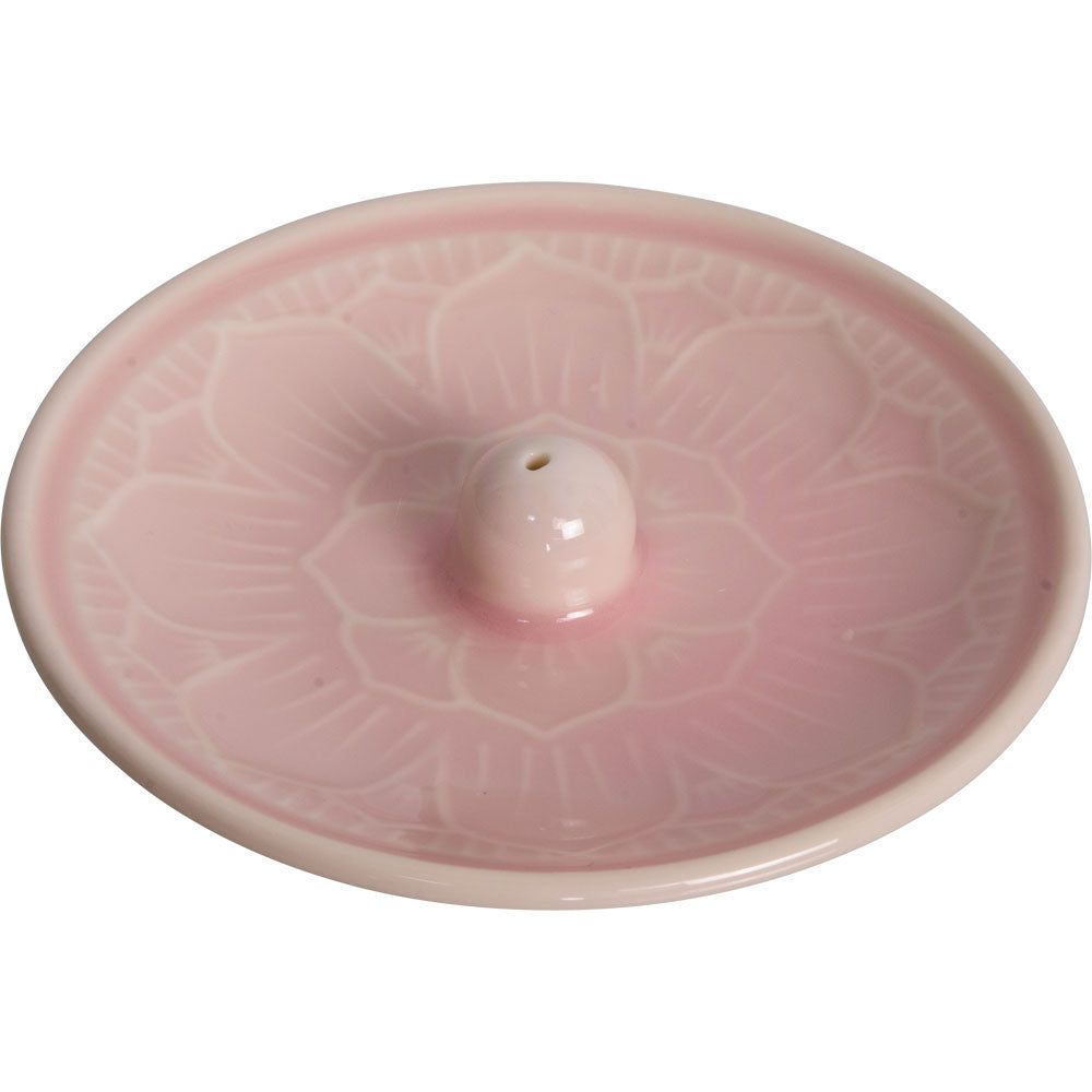 4.75&quot; Ceramic Stick Incense Holder - Pink Lotus, SKU KH-89710, UPC 700317120742