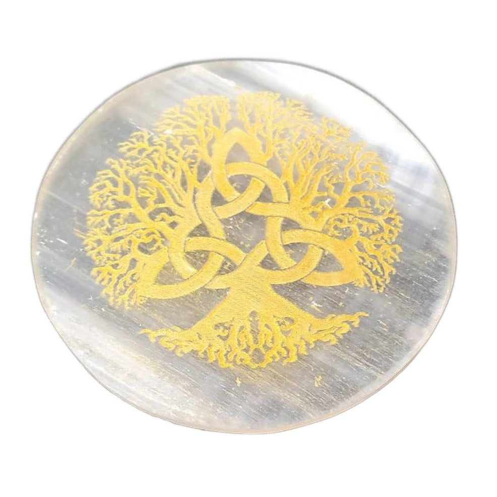3&quot; Selenite Altar Tile - Triquetra Tree of Life Gold, SKU COAST-TT, UPC 700317305415
