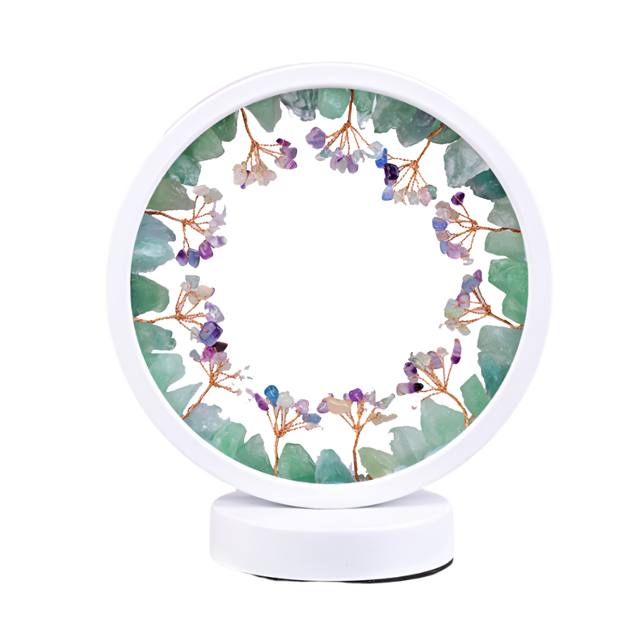 8&quot; Round Dimmable Gemstone Lamp - Fluorite, SKU GMLAMP-08, UPC 700317417125