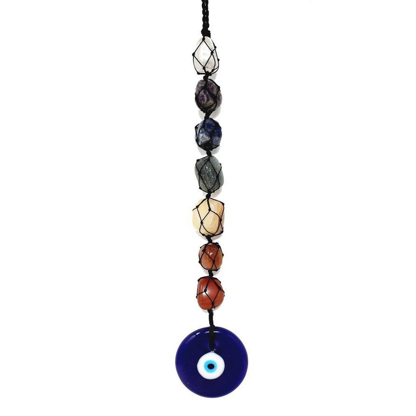 12&quot; Evil Eye Chakra Gemstone Wall Hanging Decor, SKU WH8, UPC 700317309628