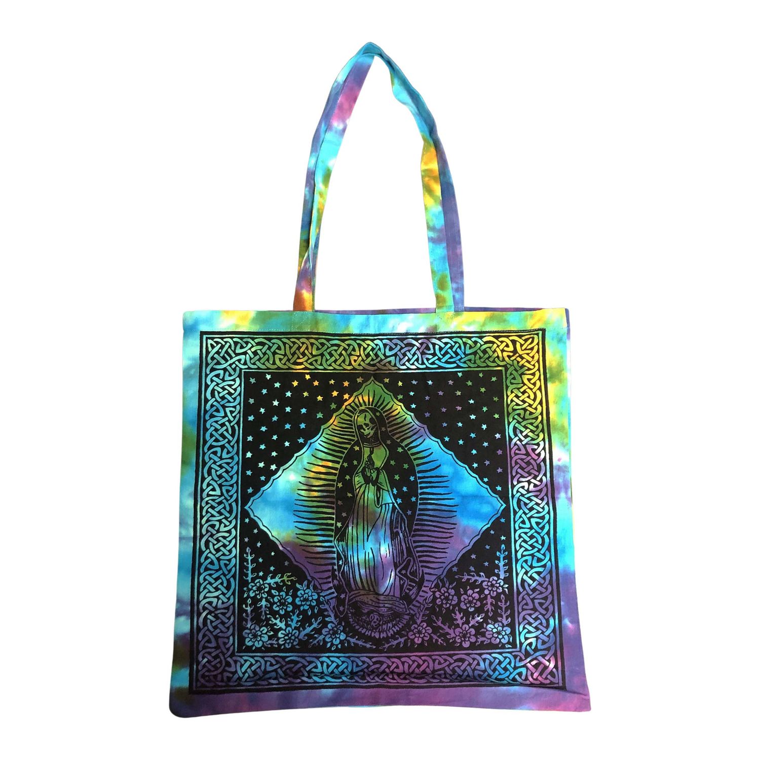 18&quot; x 18&quot; Santa Muerte Tie Dye Tote Bag, SKU SC74-SM, UPC 700317033547