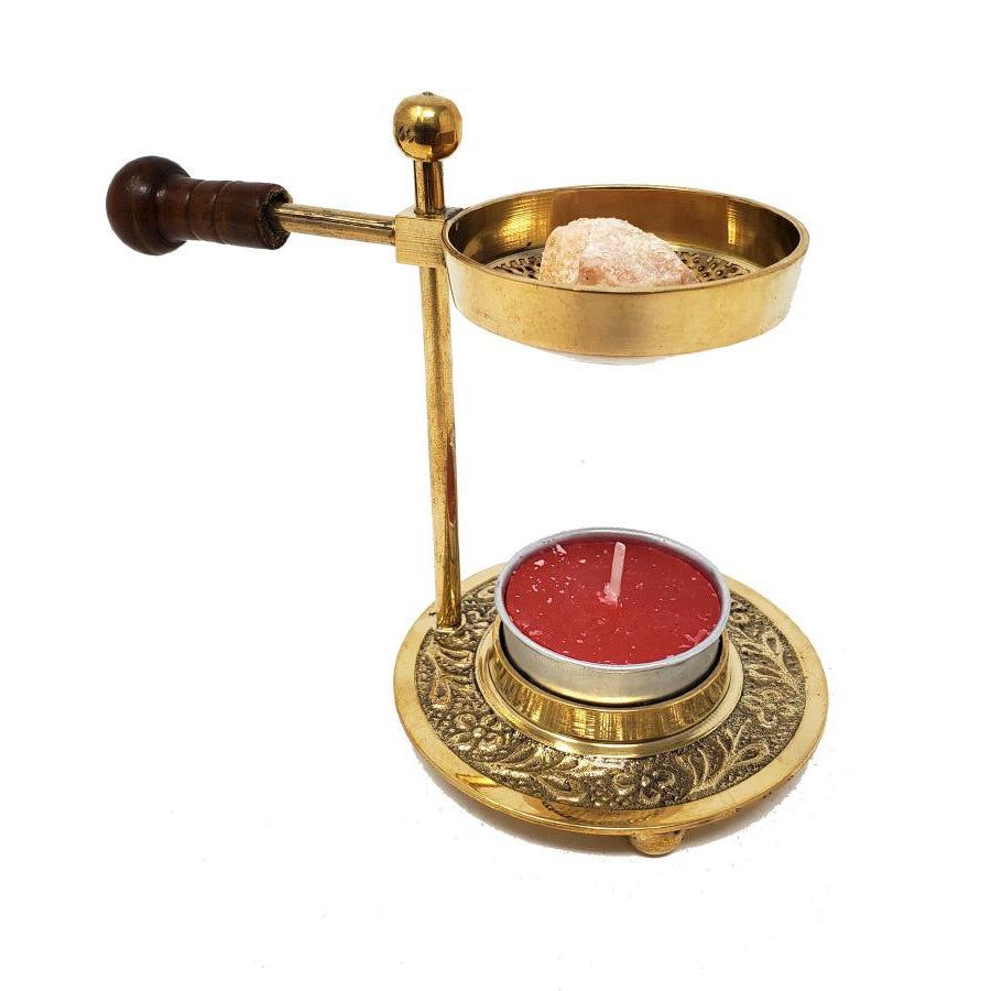 4.25&quot; Adjustable Brass Resin Burner with Wooden Knob, SKU BCAW, UPC 700317304319
