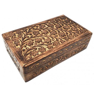 6&quot; x 10&quot; Floral Carved Wood Box, SKU B610, UPC 6016214236221