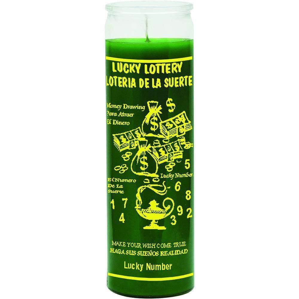 7 Day Glass Candle Lucky Lottery - Green, SKU WP-575-556, UPC 6016205881805