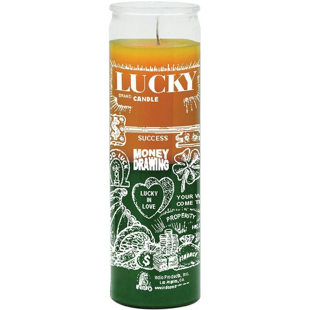 7 Day Glass Candle 2 Color Money Drawing - Gold / Green, SKU WP-576-591, UPC 6016204729733