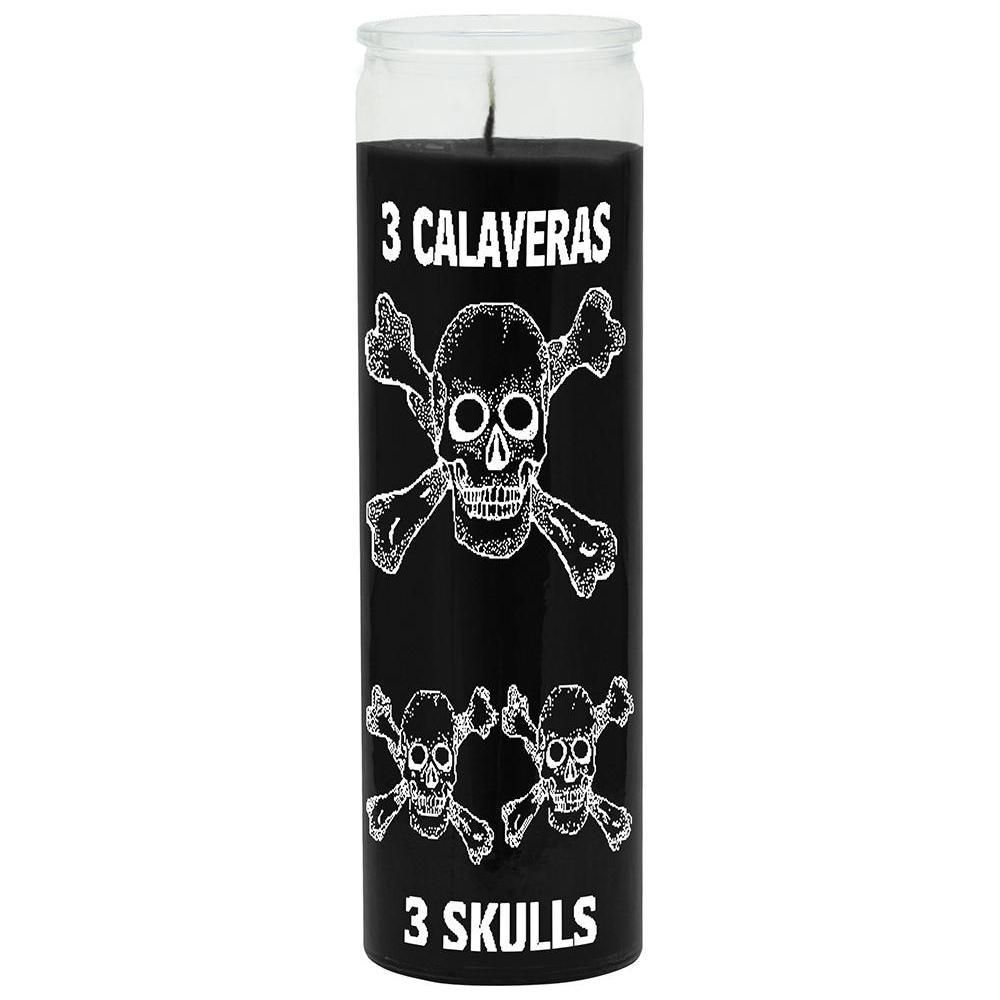 7 Day Glass Candle Three Skulls - Black, SKU WP-575-921-01, UPC 6016226977938