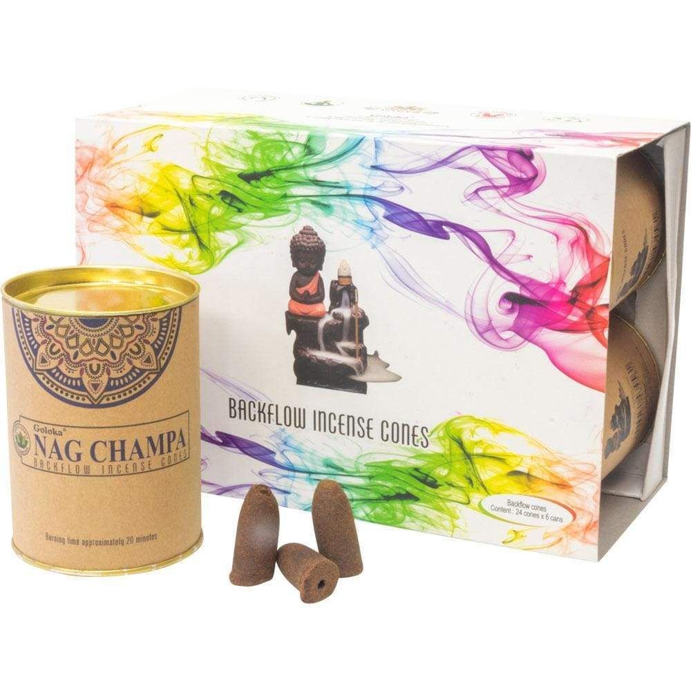 Goloka Backflow Cones 6 Cans of 24 - Nag Champa, SKU KH-75000, UPC 6016225881830