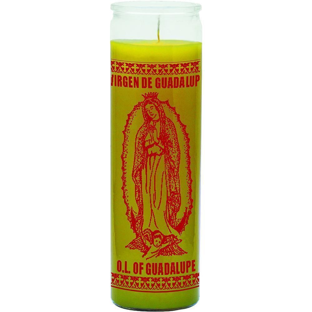 7 Day Glass Candle Our Lady Guadalupe - Yellow, SKU WP-575-652, UPC 6016200175121