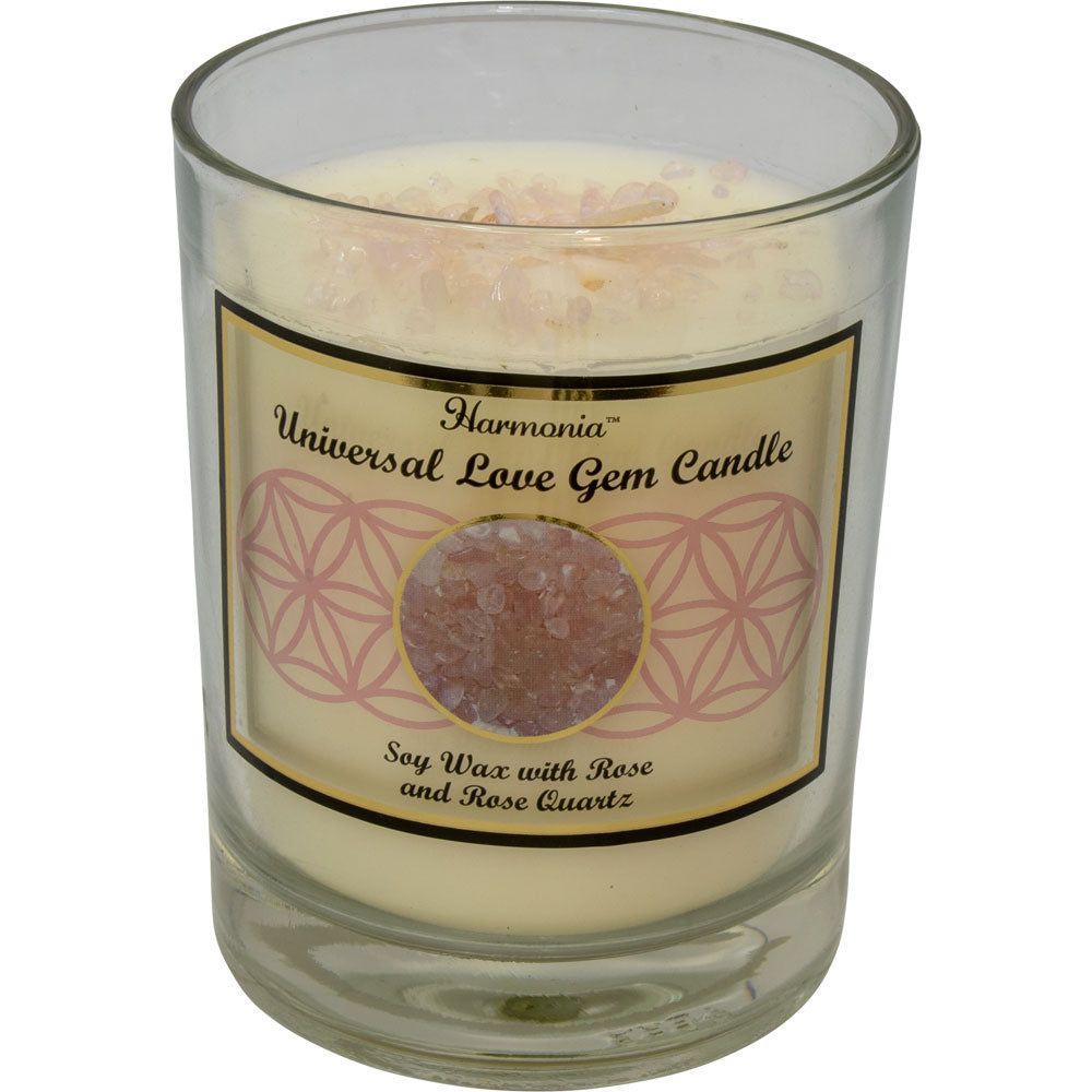 9 oz Harmonia Soy Gem Candle - Universal Love - Rose Quartz, SKU KH-39265, UPC 6016200464423