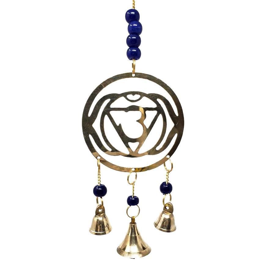 11&quot; Blue Chakra (Third Eye Chakra) Brass Wind Chime, SKU 7549B, UPC 6016204482430