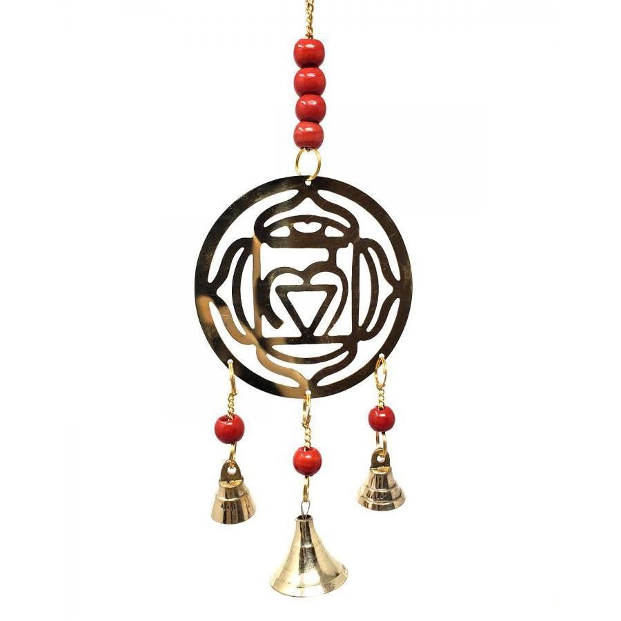 11&quot; Red Chakra (Root Chakra) Brass Wind Chime, SKU 7549R, UPC 6016213243220