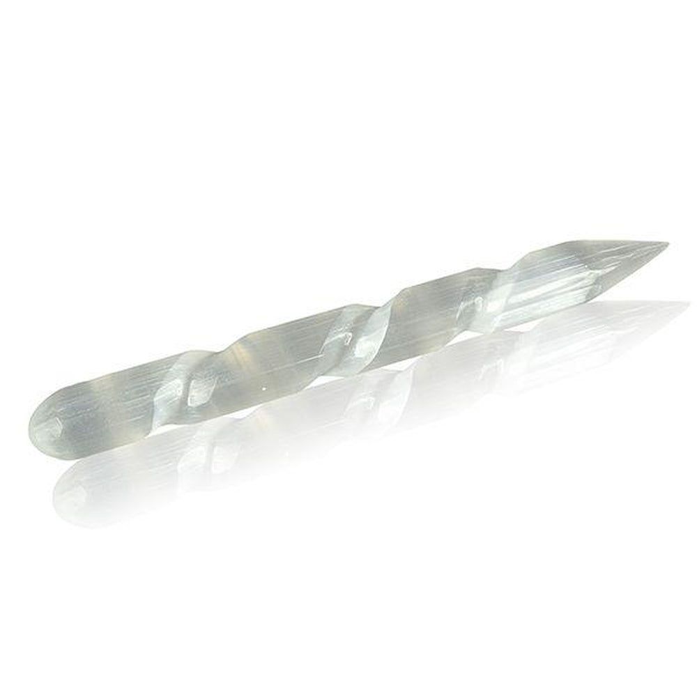 6&quot; Spiral Selenite Wand, SKU 70-SEL-Spiral, UPC 6016228993936