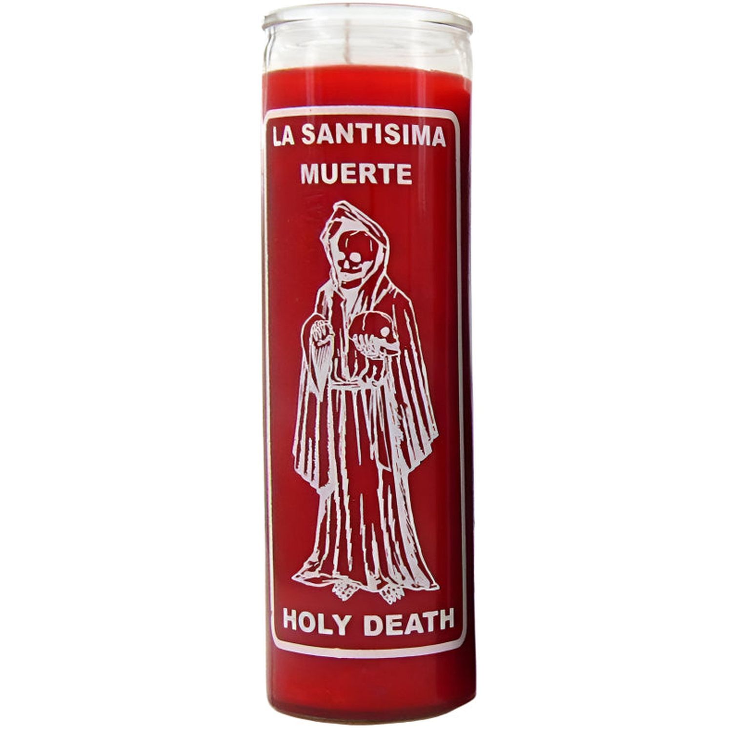 7 Day Glass Candle Santisima Muerte / Holy Death - Red, SKU WP-575-357-02, UPC 6016201348319