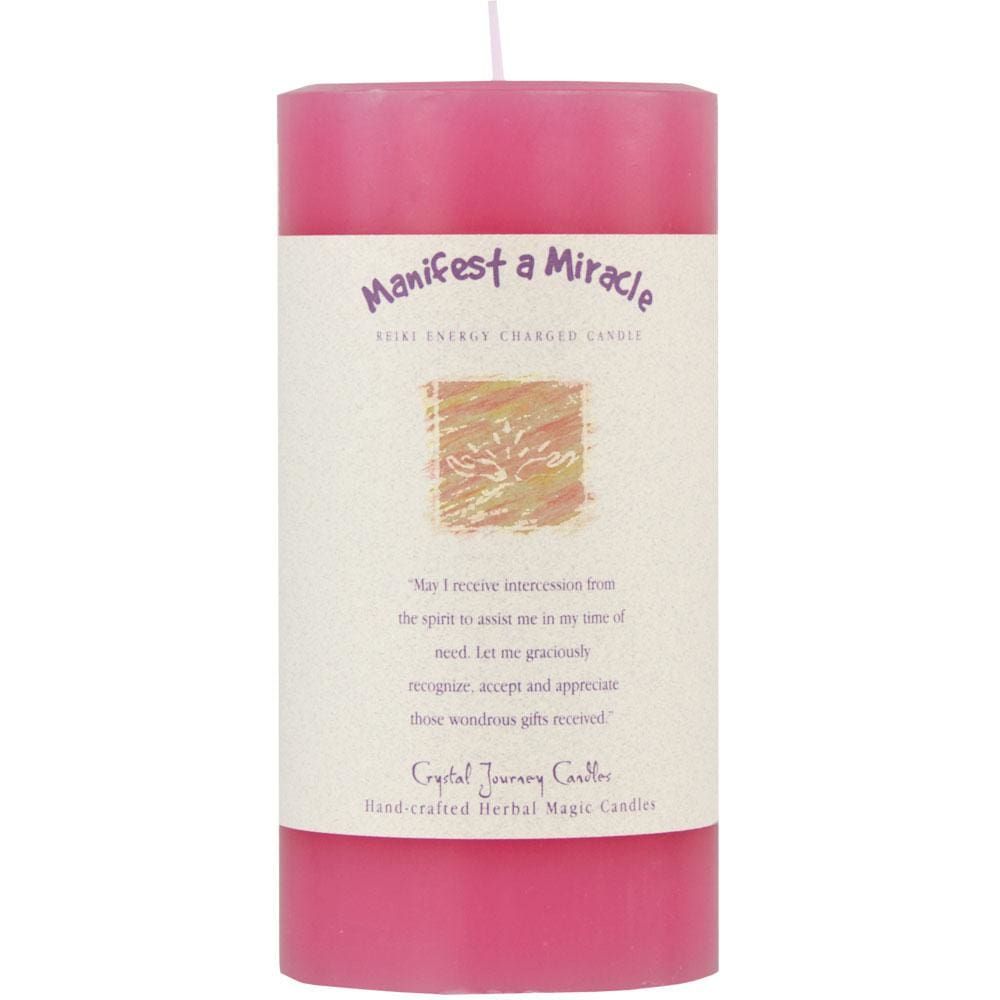 Reiki Charged Herbal 3&quot; x 6&quot; Pillar Candle - Manifest a Miracle, SKU KH-84517, UPC 6016201439437