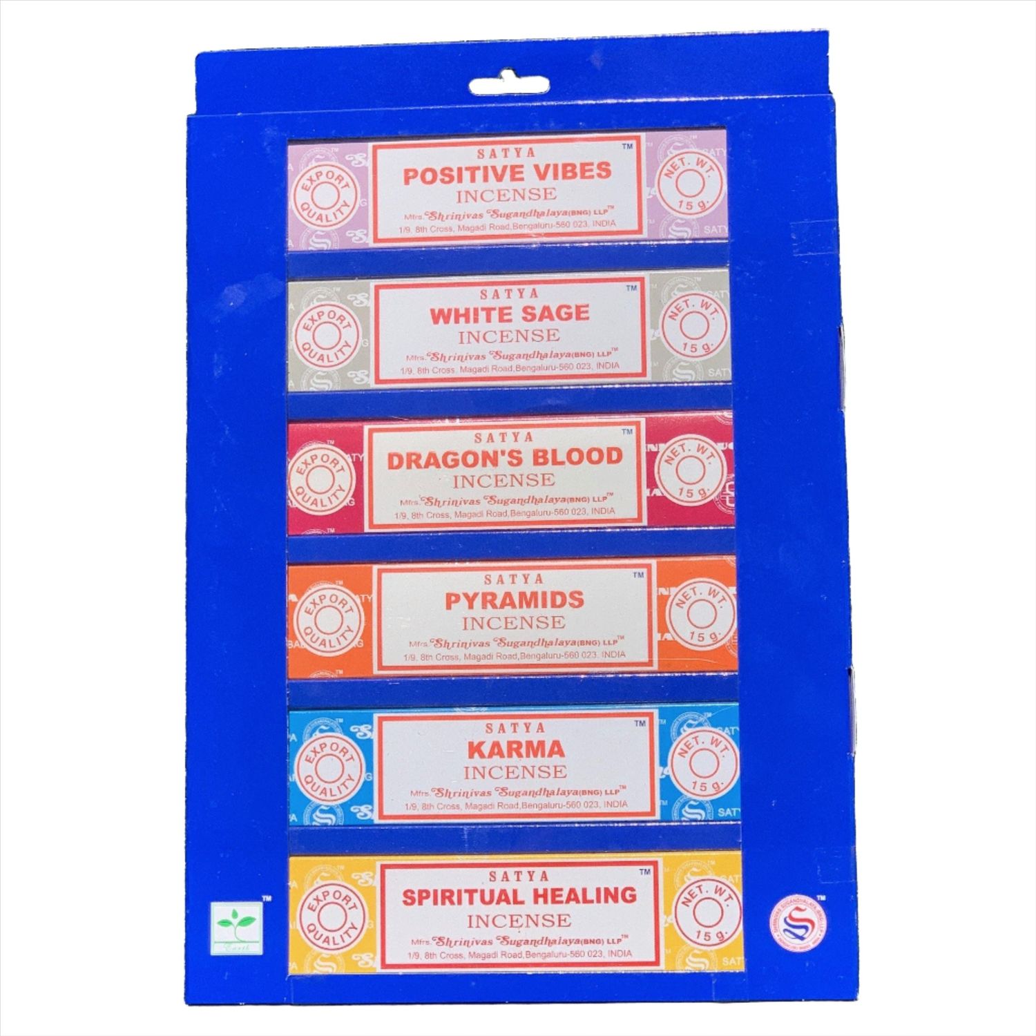 Satya Assorted 15 grams in Display (6 Packs of 15 gram), SKU NA-27, UPC 6016220762745
