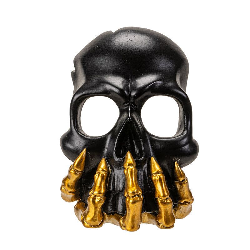 11&quot; Black and Gold Skull Candle Holder, SKU PG-15608, UPC 700317359814