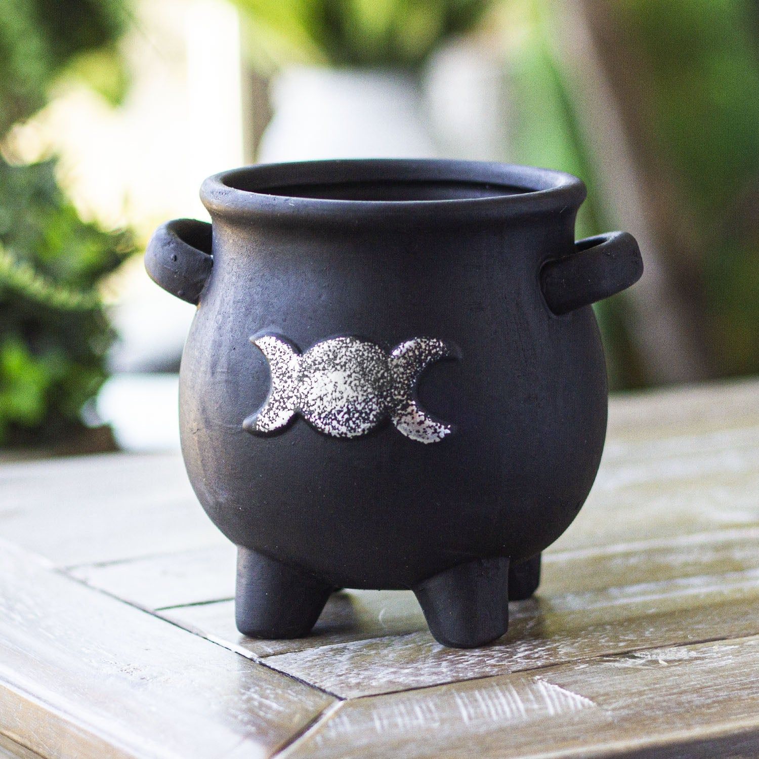 5&quot; Witches Cauldron Triple Moon Terracotta Planter Pot, SKU PG-14197, UPC 700317024156