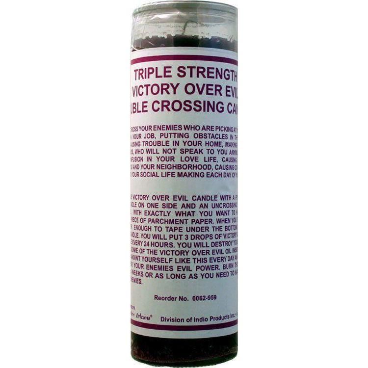 7 Day Glass Dressed Candle - Victory Over Evil Double Crossing - Purple, SKU WP-0062-959, UPC 60162…