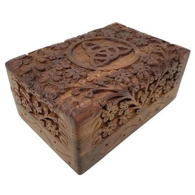 4&quot; x 6&quot; Triquetra Wood Carved Box, SKU BXT, UPC 6016203188173