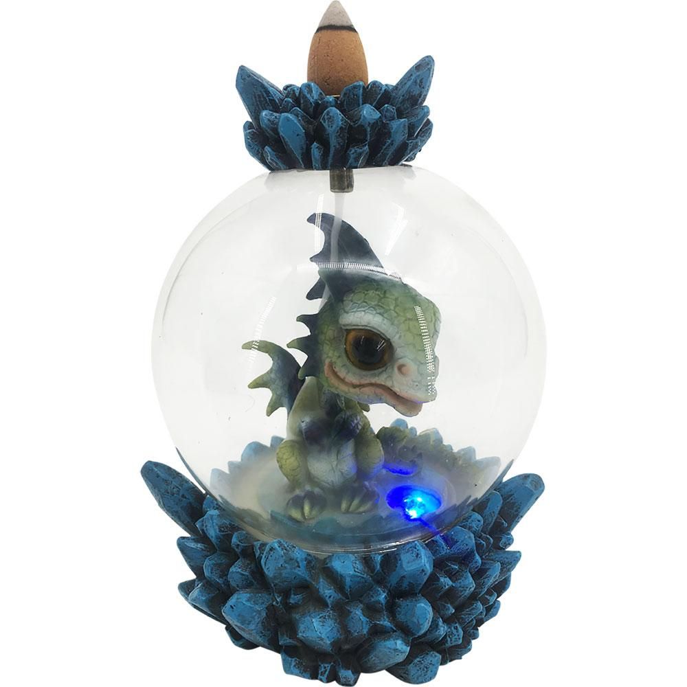 Polyresin Backflow Globe Incense Burner with Multicolor LED - Baby Dragon, SKU KH-89682, UPC 601620…