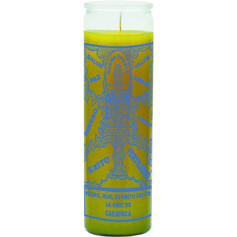 7 Day Glass Candle Cross of Caravaca - Yellow, SKU WP-575-089, UPC 6016213553572