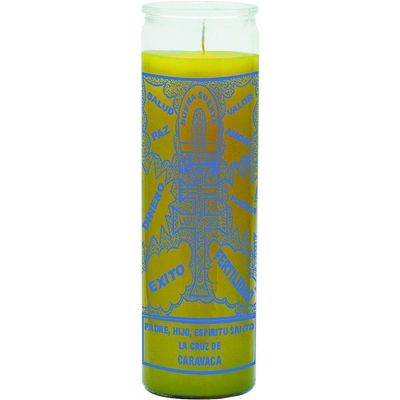 7 Day Glass Candle Cross of Caravaca - Yellow, SKU WP-575-089, UPC 6016213553572