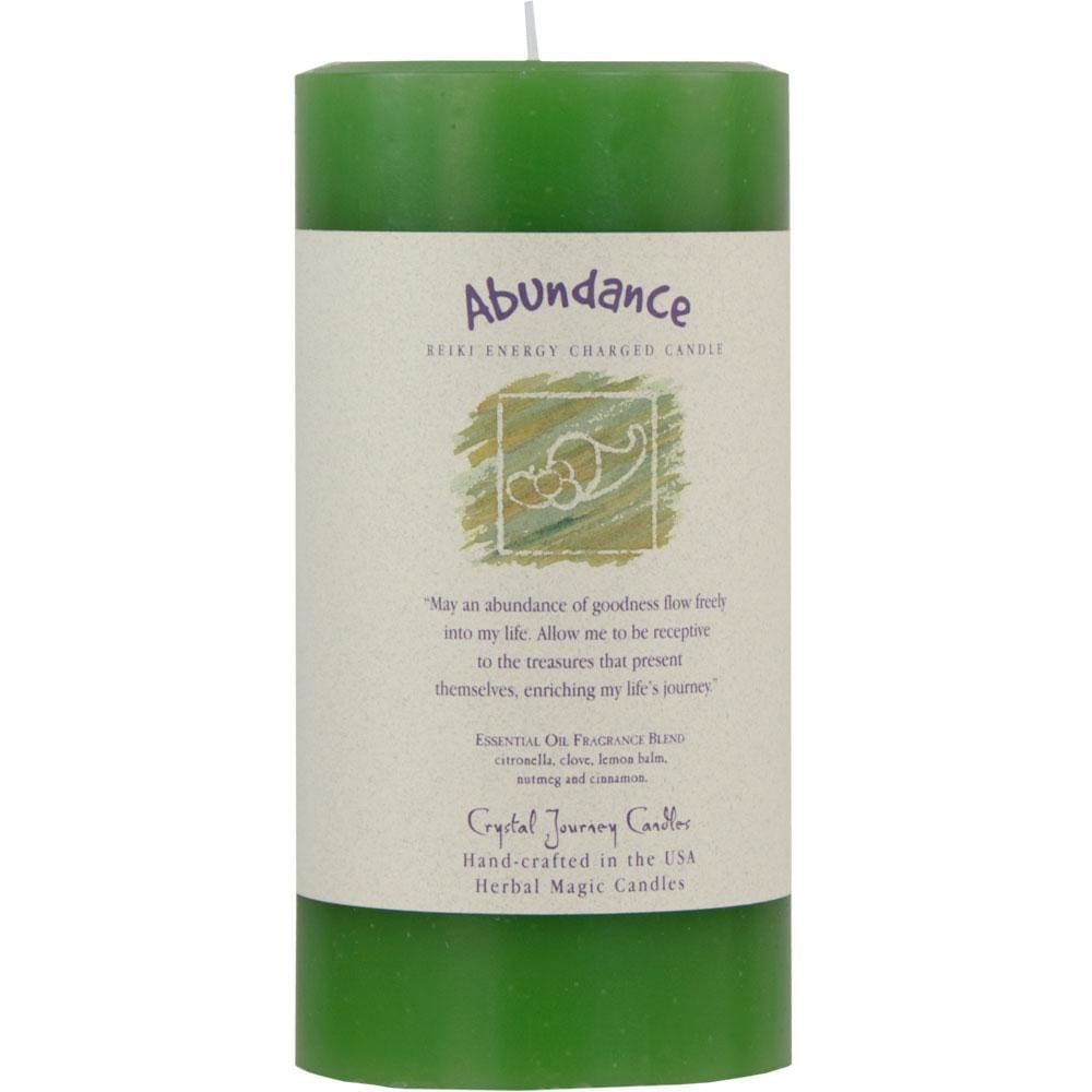Reiki Charged Herbal 3&quot; x 6&quot; Pillar Candle - Abundance, SKU KH-84508, UPC 6016222990955