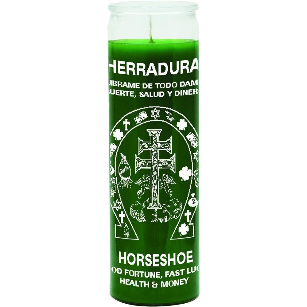 7 Day Glass Candle Horseshoe - Green, SKU WP-575-361, UPC 6016001187125