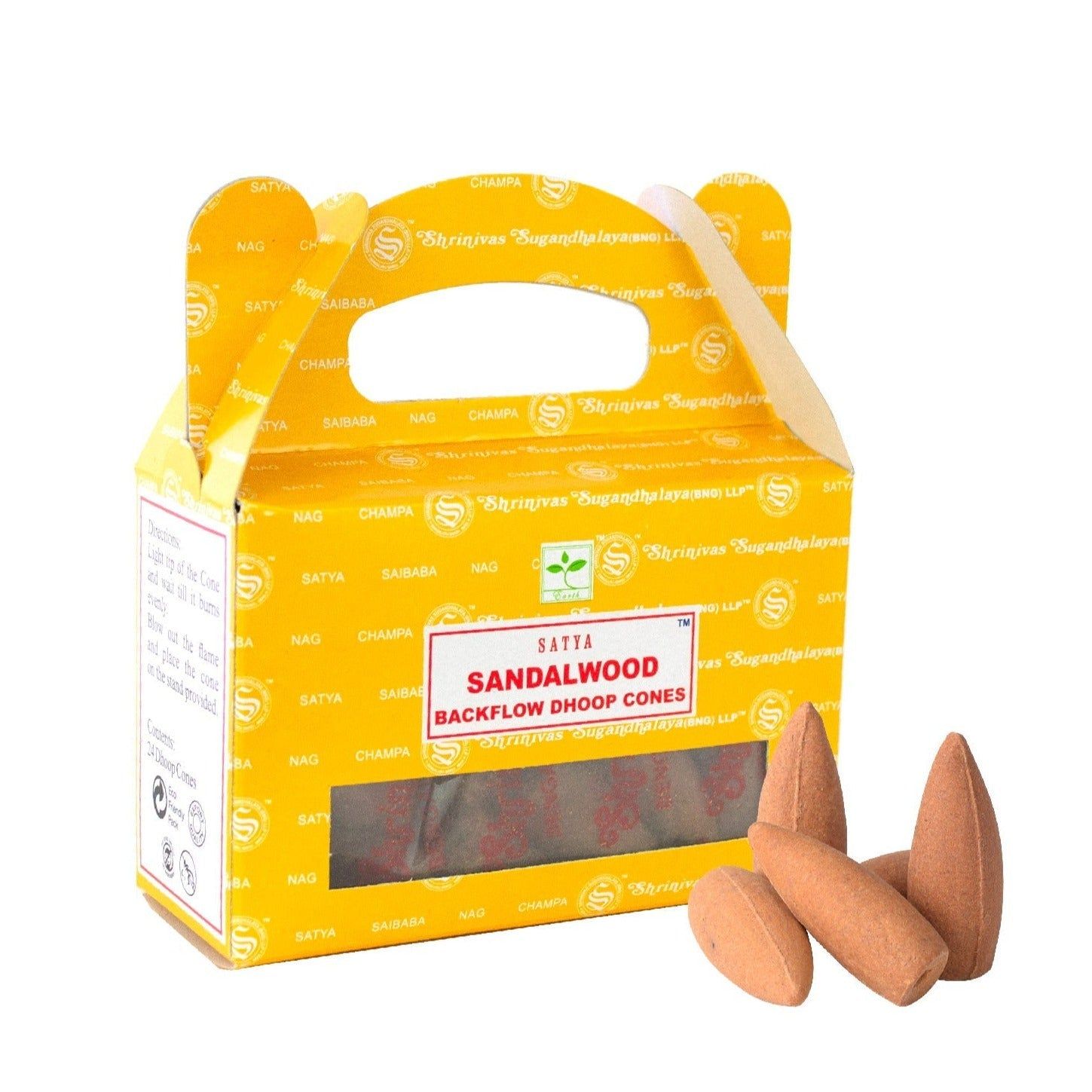Sandalwood Satya Backflow Dhoop Incense Cones (24 Pack), SKU BFSD, UPC 700317305927
