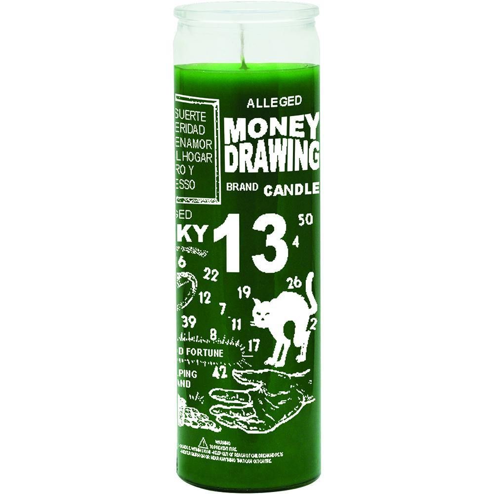 7 Day Glass Candle Money Drawing - Green, SKU WP-575-591, UPC 6016236749723