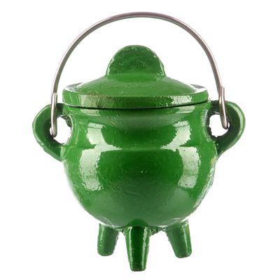 3&quot; Green Cast Iron Cauldron with Lid, SKU BR81G, UPC 6016200894862