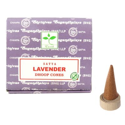 Lavender Satya Dhoop Incense Cones (12 Pack), SKU SLV12, UPC 700317307839