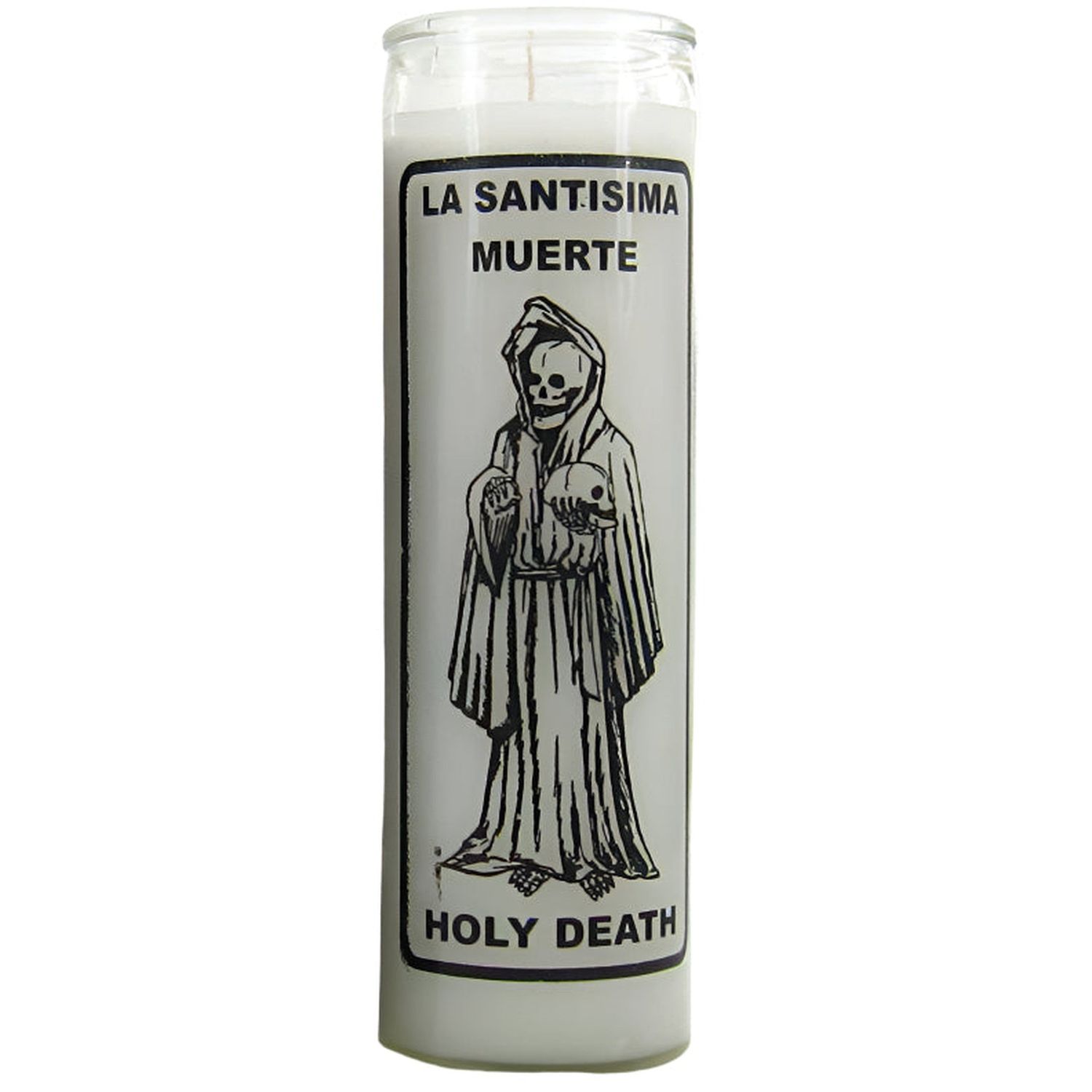 7 Day Glass Candle Santisima Muerte / Holy Death - White, SKU WP-575-357-03, UPC 6016227768702