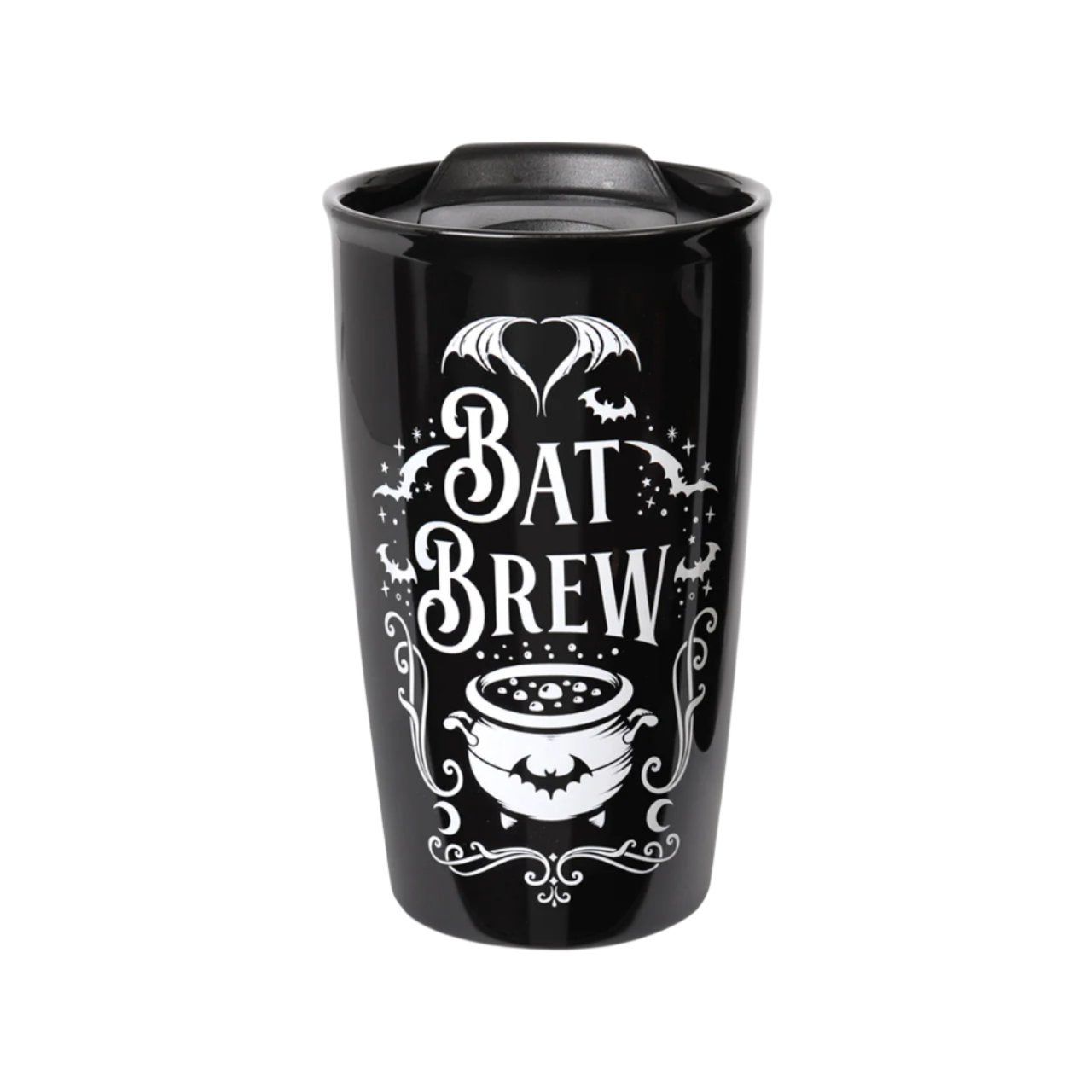12 oz Black Ceramic Travel Mug - Bat Brew, SKU PG-14508, UPC 700317027898