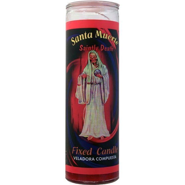 7 Day Glass Candle Velas Misticas - Saintly Death (Holy Death) - Red, SKU WP-0060-357, UPC 60162040…
