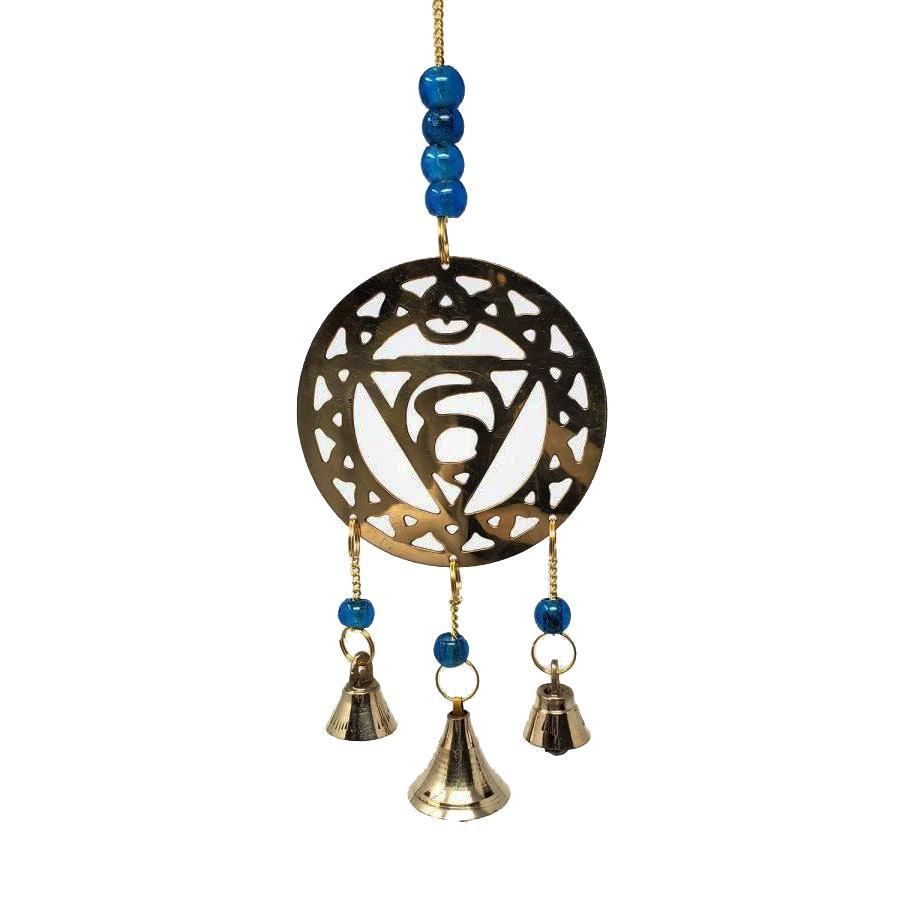 11&quot; Sea Blue Chakra (Throat Chakra) Brass Wind Chime, SKU 7549S, UPC 6016204690668