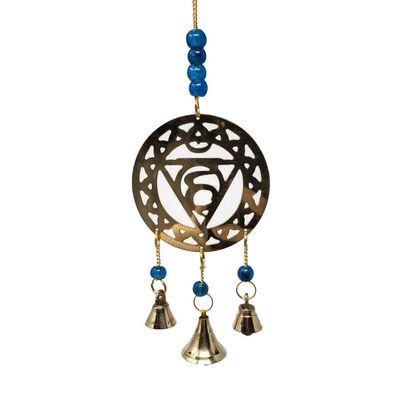 11&quot; Sea Blue Chakra (Throat Chakra) Brass Wind Chime, SKU 7549S, UPC 6016204690668
