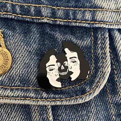 Dead Inside Woman and Skull Enamel Pin, SKU XZ2239-24, UPC 6016211618679