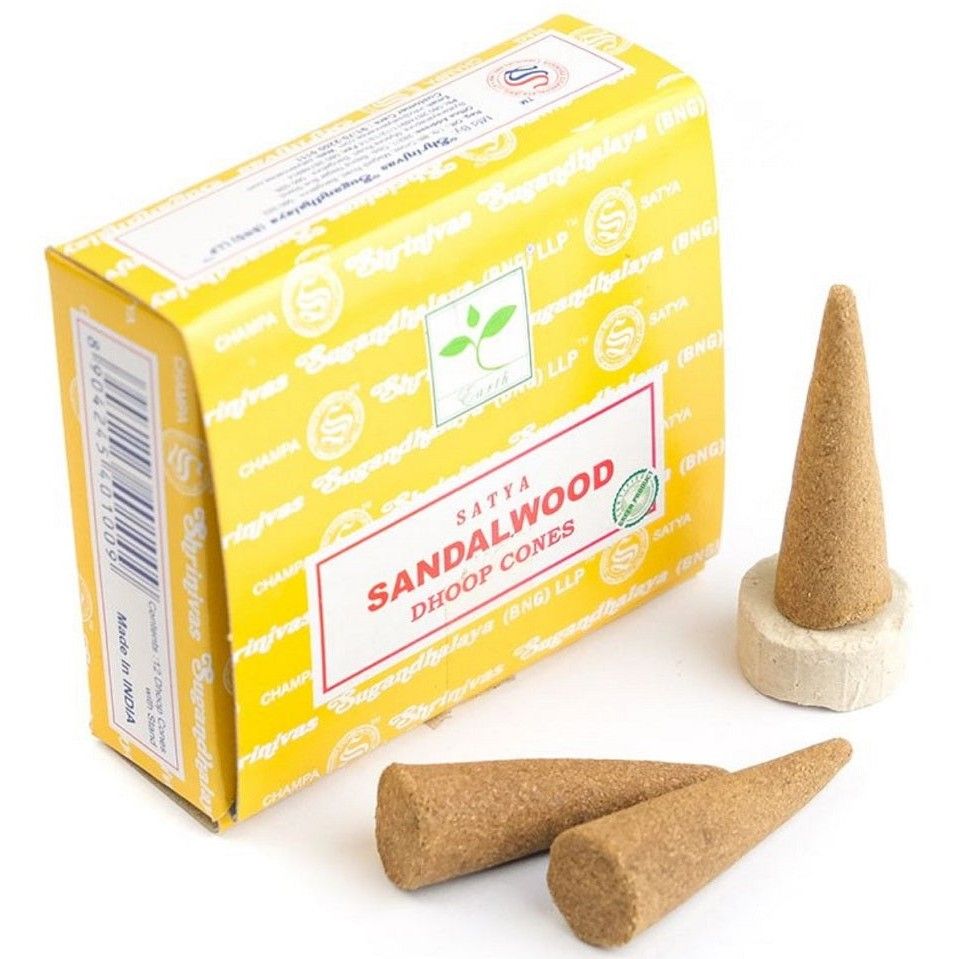 Sandalwood Satya Dhoop Incense Cones (12 Pack), SKU S12, UPC 6016213622698