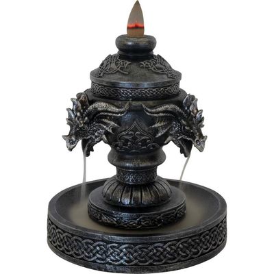 Polyresin Backflow Incense Burner - Celtic Triple Dragon Head, SKU KH-89683, UPC 6016210124195