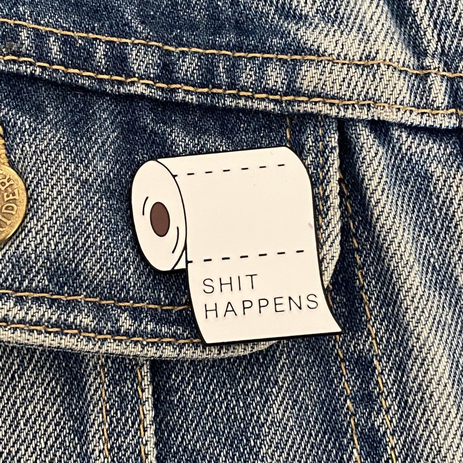 Shit Happens Toilet Paper Enamel Pin, SKU XZ1357-12, UPC 6016200844805