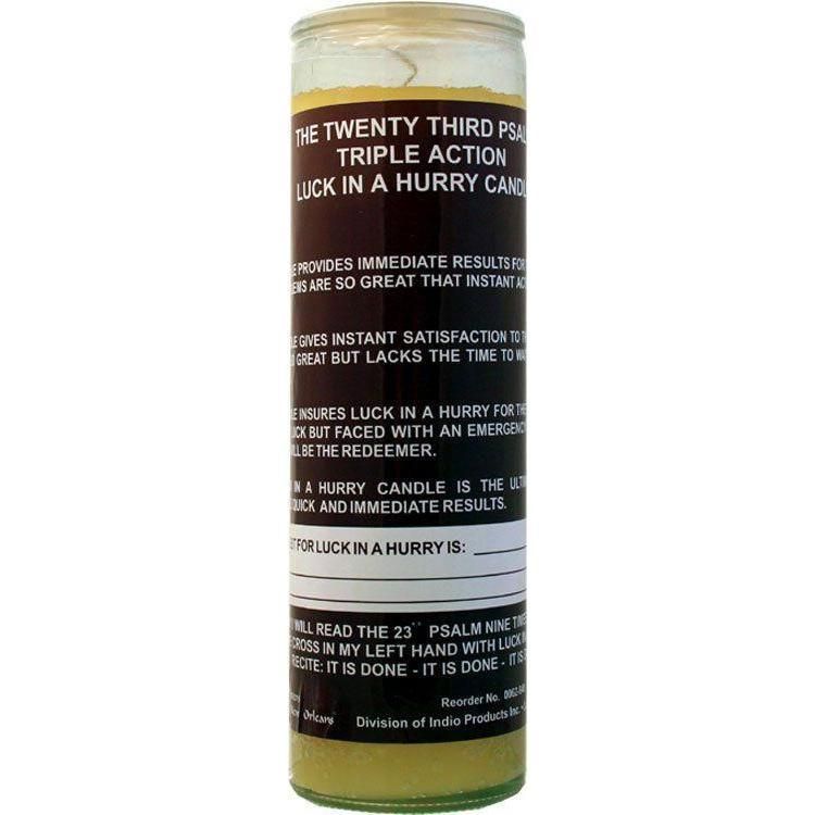 7 Day Glass Dressed Candle - Luck in a Hurry - Yellow, SKU WP-0062-940, UPC 6016200511516