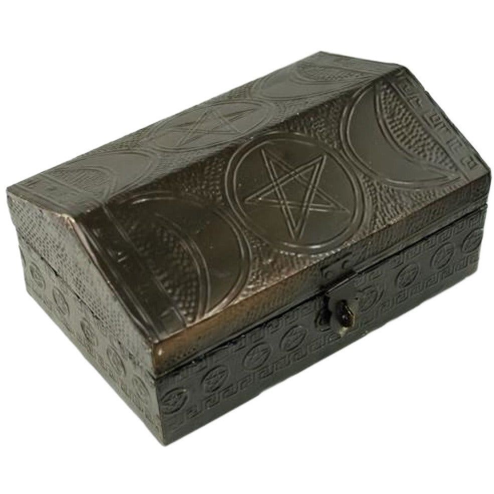4&quot; x 6&quot; Triple Moon Pentagram Metal Covered Wood Box, SKU 700, UPC 6016213059005