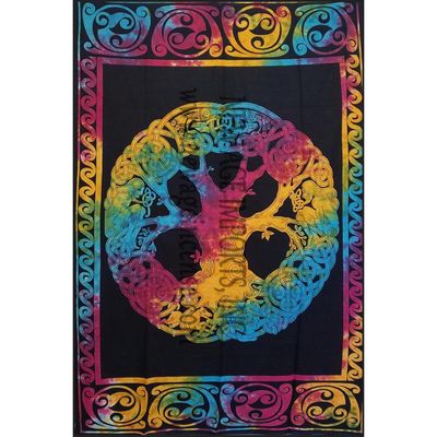 54&quot; x 86&quot; Celtic Tree of Life Tie Dye Tapestry, SKU X228-TST-CELTIC-TOL, UPC 700317380160