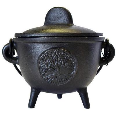5&quot; Tree of Life Cast Iron Cauldron with Lid, SKU BR94, UPC 6016210391351