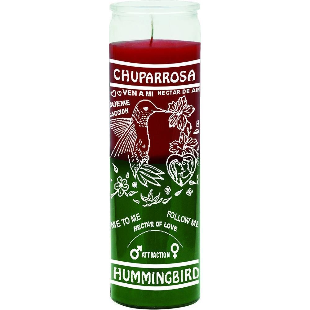 7 Day Glass Candle 2 Color Hummingbird - Red / Green, SKU WP-576-100, UPC 6016200194184