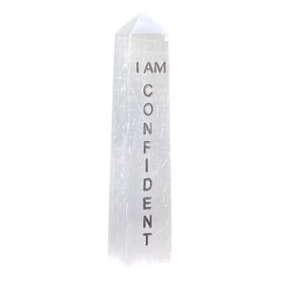 4&quot; Selenite Affirmation Obelisk Tower - I AM Confident, SKU AFTW-11, UPC